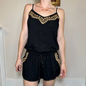 Amenapih Boho Black and Gold Beach Cover Up Size 2